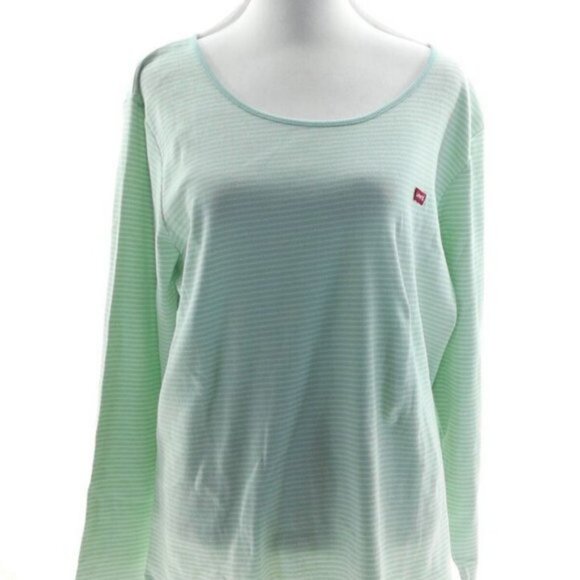 Levi's Women's Green & White Striped Long Sleeve Casual Top Size 4X - Picture 2 of 3